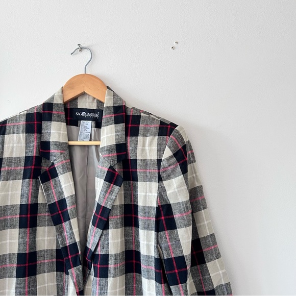 SAG HARBOR | Vintage Neutral Plaid Button-Down Blazer - Picture 2 of 4